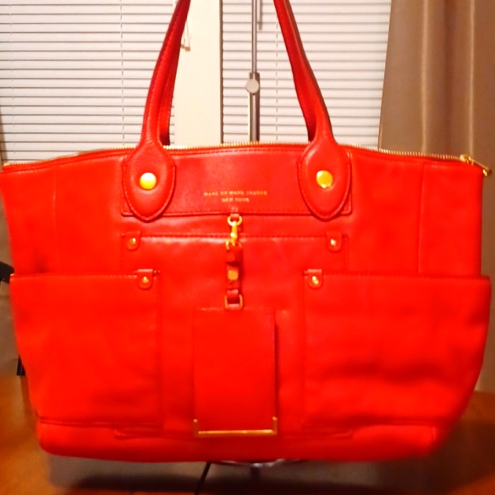 Marc by Marc Jacobs tote bag women in Red soft full grain leather.
